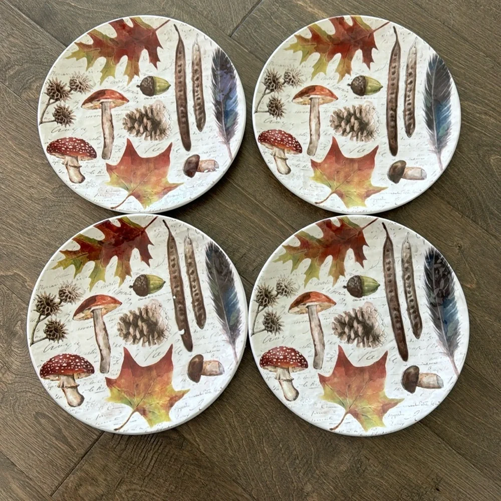 Pier 1 Imports Woodland Mushroom Ironstone Vintage Salad Plates Set of 4